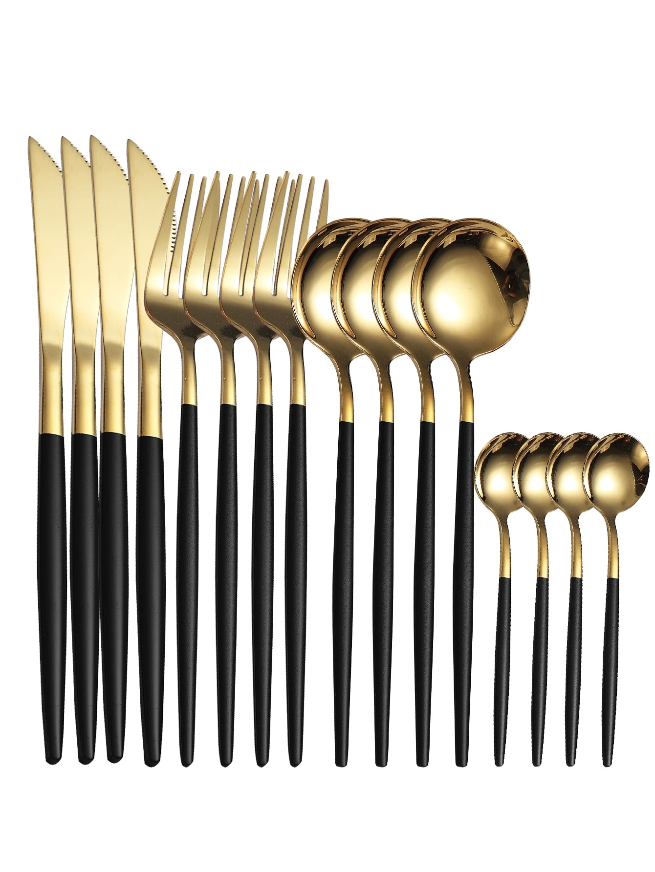 16 Piece Stainless Steel Cutlery Set: Knife, Fork, Spoon, Teaspoon High Quality Gold Tableware Package gold Black