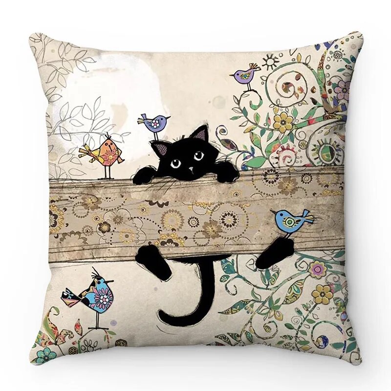 Cartoon Cat Pattern Sofa Cushion Covers Home & Office Decor Cute Animal Pillowcases 15653 45x45cm