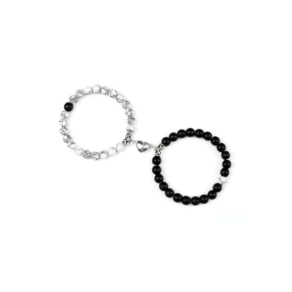 Heart Magnetic Bracelets For Couples Marble & Black