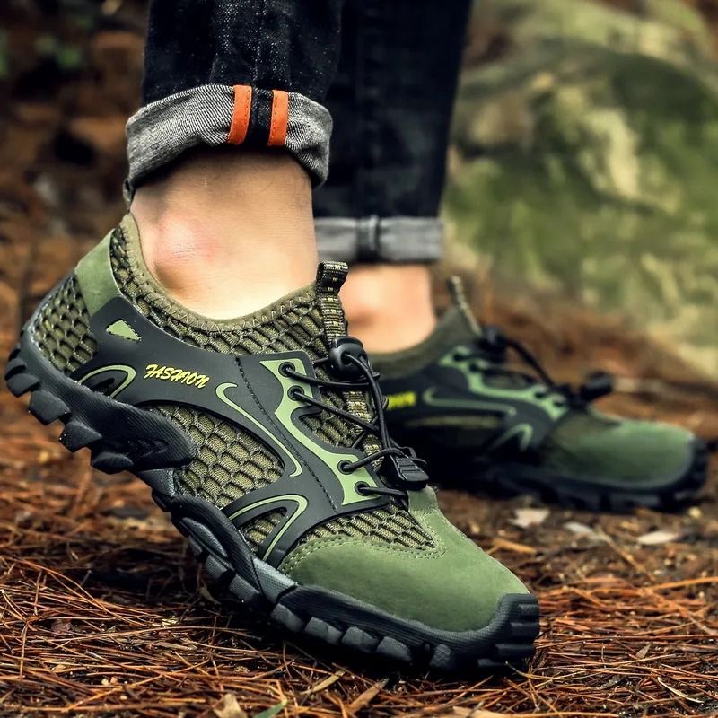 Outdoor Non Slip Wear Resistant Hiking Shoes For Men Breathable Trekking Sneakers 9 green