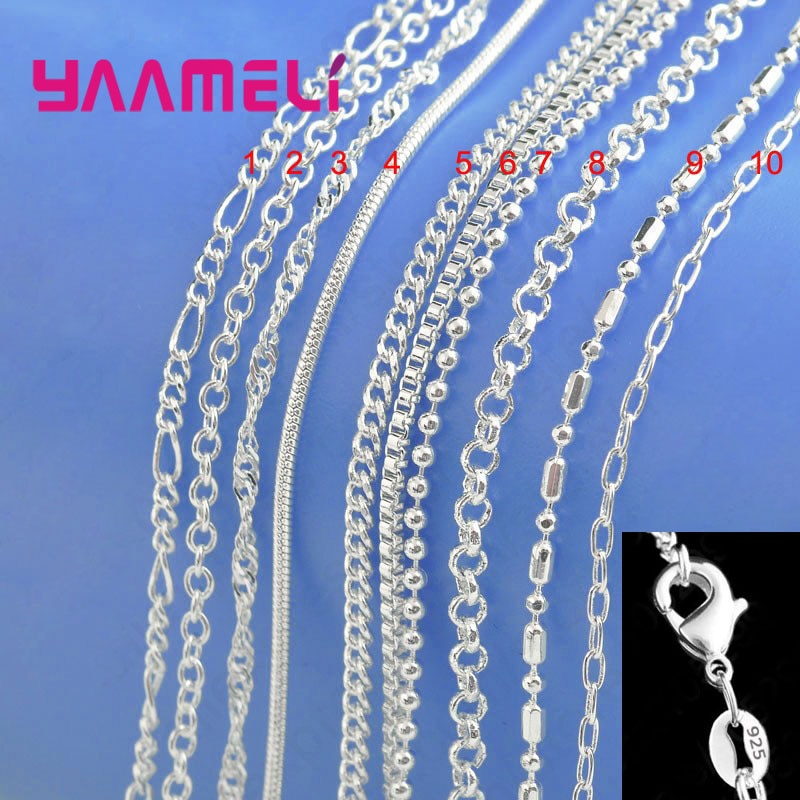Authentic 925 Sterling Silver Link Chain Necklace With Lobster Clasps | Unisex Pendant Fit | 10 Designs 16 30 Inches 26 Inch (65CM) Model 5