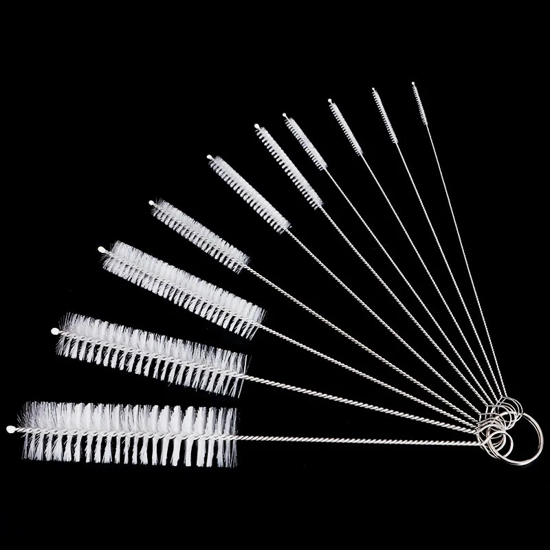 10 Piece Stainless Soft Hair Suction Glass Tube Cleaner Brushes Nylon Bottle & Fish Tank Pipe Brush Set For Household Black