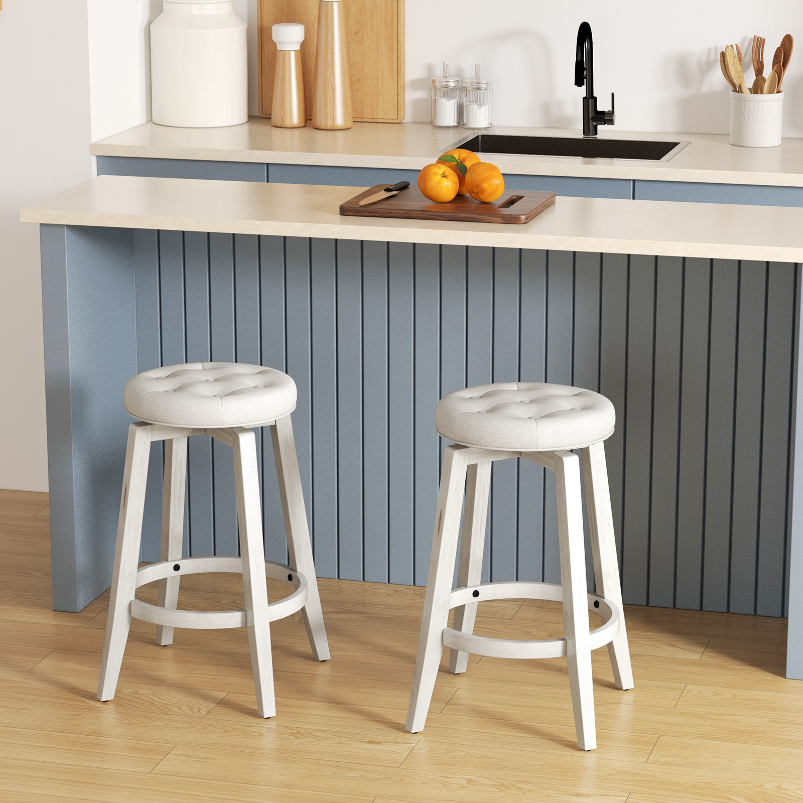 360 Degree Swivel Bar Stools Set Of 2, Upholstered Rubberwood Frame With Footrest 300lb Capacity Counter Stools 360 Degree Swivel Bar Stools Set Of 2, Upholstered Rubberwood Frame With Footrest 300lb Capacity Counter Stools