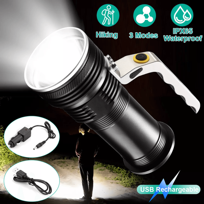 Super Bright Searchlight Handheld Spotlight LED Portable Rechargeable Flashlight 500 Lumens, 200m Beam, 3 Modes Super Bright Searchlight Handheld Spotlight LED Portable Rechargeable Flashlight 500 Lumens, 200m Beam, 3 Modes