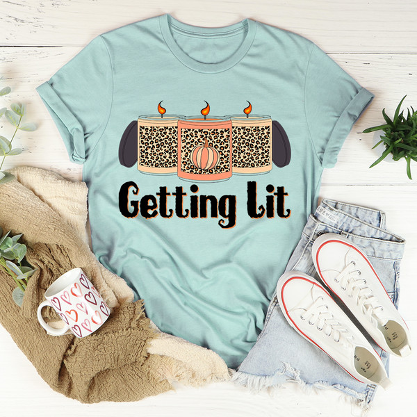 Getting Lit Fall Candles Tee Mauve XL