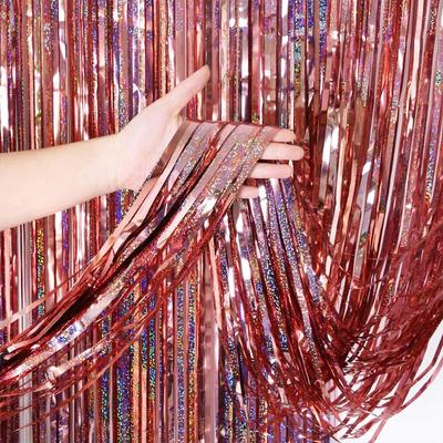 2M Party Backdrop Curtains Glitter Gold Tinsel Foil Curtain Birthday Wedding Decoration Adult Anniversary Decor Color: Laser Rosegold