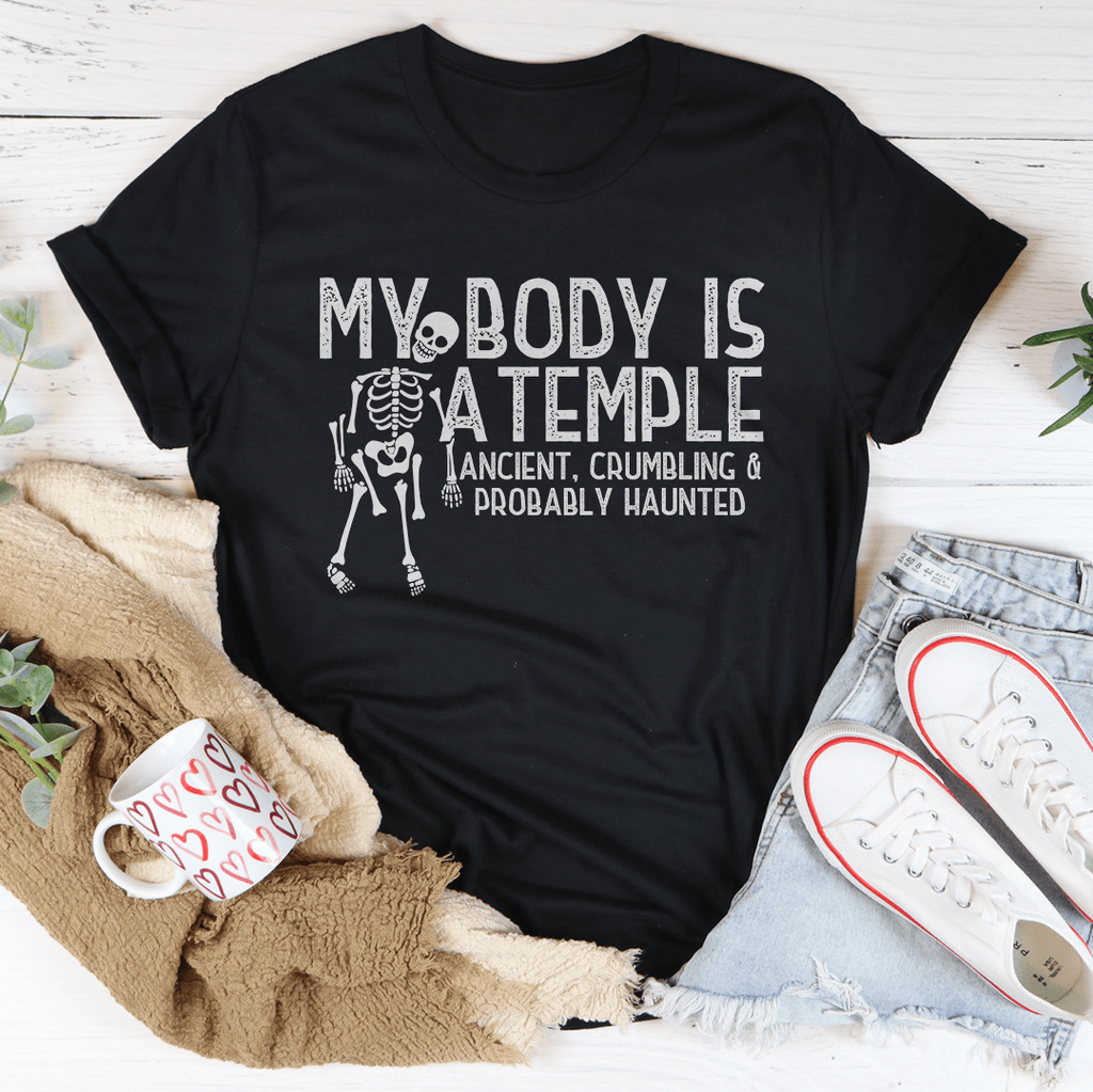 My Body Is A Temple Halloween Tee L Black Heather