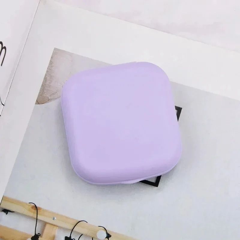 Mini Square Contact Lens Case With Mirror For Women, Colorful Travel Eye Container Lens Box For Daily Use purple