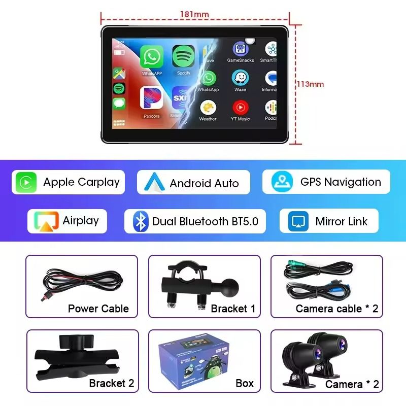 Motorcycle CarPlay Android Auto DVR Navigation Display Waterproof Monitor 32g 7 Inch Carplay Dvr