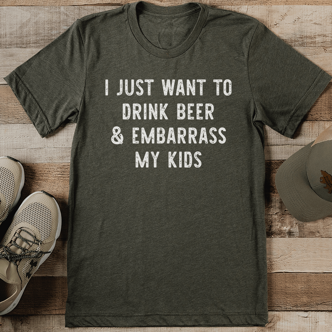 I Just Want To Drink Beer & Embarrass My Kids Tee XL Athletic Heather