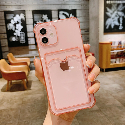 Transparent Silicone Wallet Case Pink Iphone XR