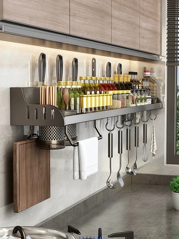 Kitchen Spice Storage & Knife Holder Stand Spice Rack Organizer With Spoon Rest & Hanging Organizers 1