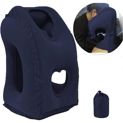 Inflatable Travel Pillow With Chin Support For Neck Rest In Car Plane Or Office blue