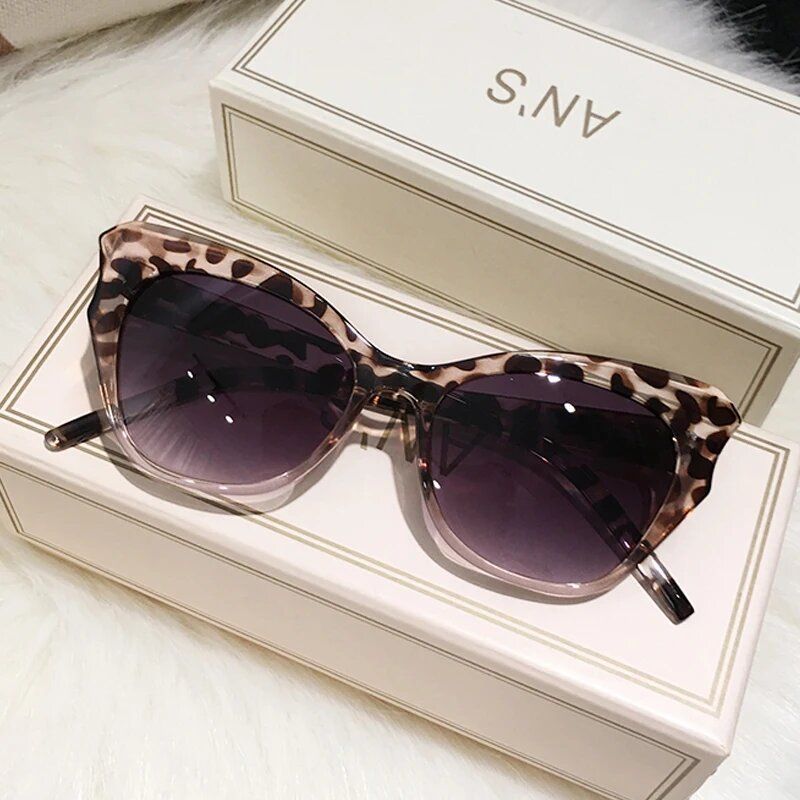 Vintage Cat Eye Sunglasses Retro Mirror Outdoors Shades For Women leopard Trans