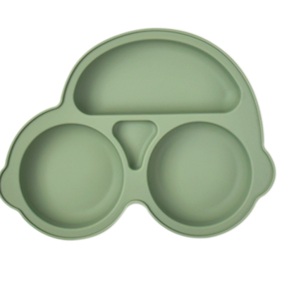 Safe Silicone Dining Plate For Babies: Cartoon Design, Suction Toddler Training Tableware Kids Feeding Bowls Color: Army Green