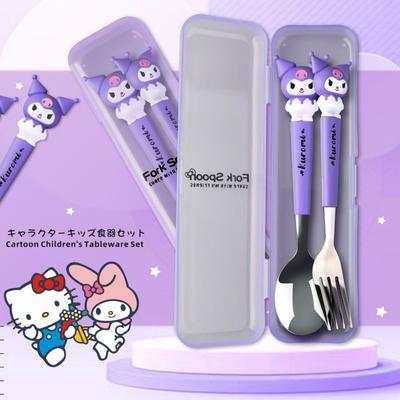 New Sanrio Hello Kitty Kuromi Cinnamoroll Spoon Fork Set Cute Kawaii Tableware For Dining Out 4