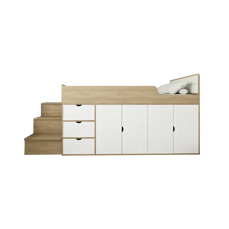 Maßgeschneidertes halbhohes Kinderbett, Einzelbett, multifunktionaler Stauraum, Massivholz, Stauraumbett, kleine Wohnung, Kleiderschrank integriert