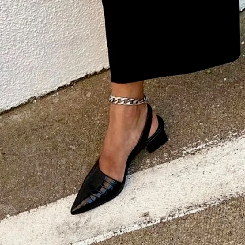 Frauen Spitzen Zehen Pumps Mid Chunky Heels Slingback Sandalen Schuhe Sommer Neue Vintage Frau Dame Weibliche Sandalen Hausschuhe Schuhe