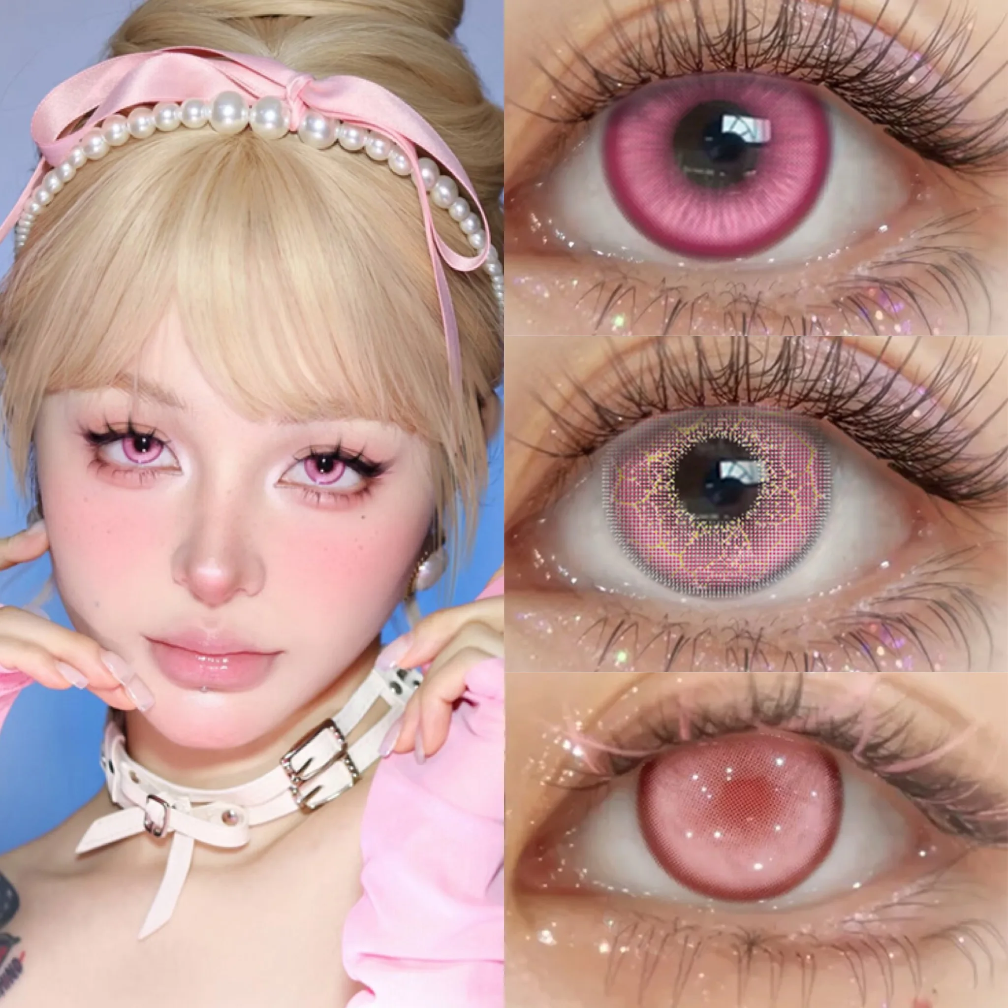 VISUASHOW Rosa Farbige Kontaktlinsen Halbjährlich, Weiche Bequeme Atmungsaktive Linsen, Trend Mode Augen, Lagerware Schneller Versand, Großhandel Verfügbar Image