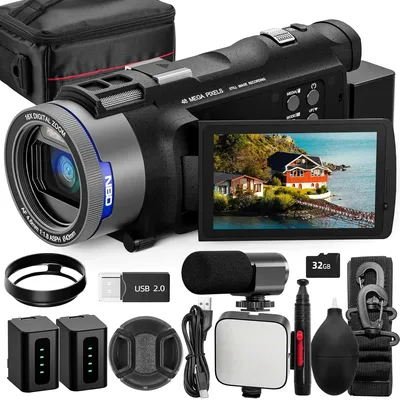 Nbd 4k Camcorder Videokamera mit 48mp Vlogging Kamera mit Wi-Fi & App-Steuerung, Video recorder mit 3x Akkulaufzeit, 16x Zoom