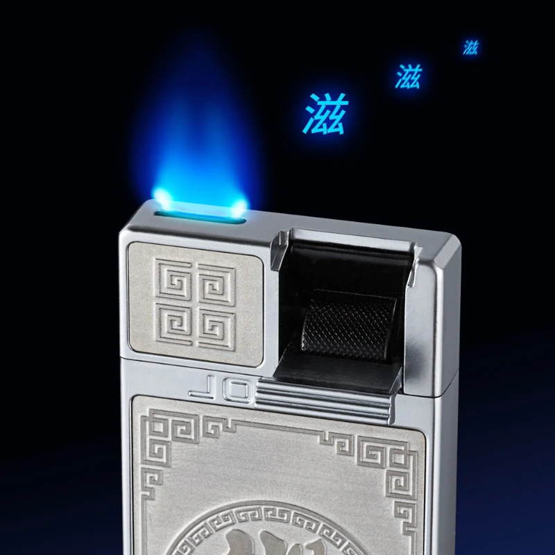 Jobon Verbessertes Luxus-Gasfeuerzeug mit Presszündung – Zinklegierung, winddichtes Feuerzeug, blaue Jet-Flamme, Zigarrenfeuerzeug, Geschenk für Männer Image