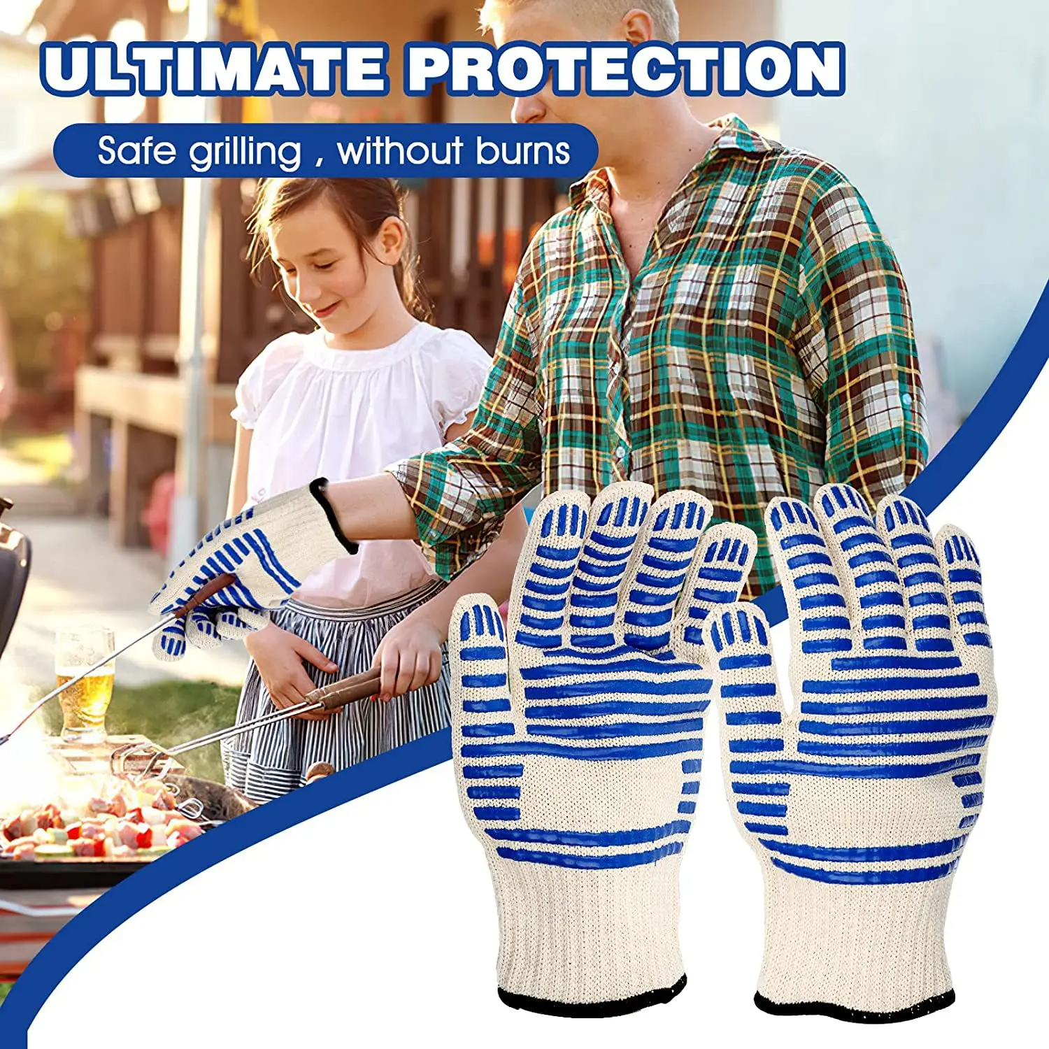 Anti-Verbrühungs-Wärmeisolier- und Handschuhe für die Grill- und Backküche sowie fünffingerige, dicke Silikon-Anti-Rutsch-Handschuhe Image