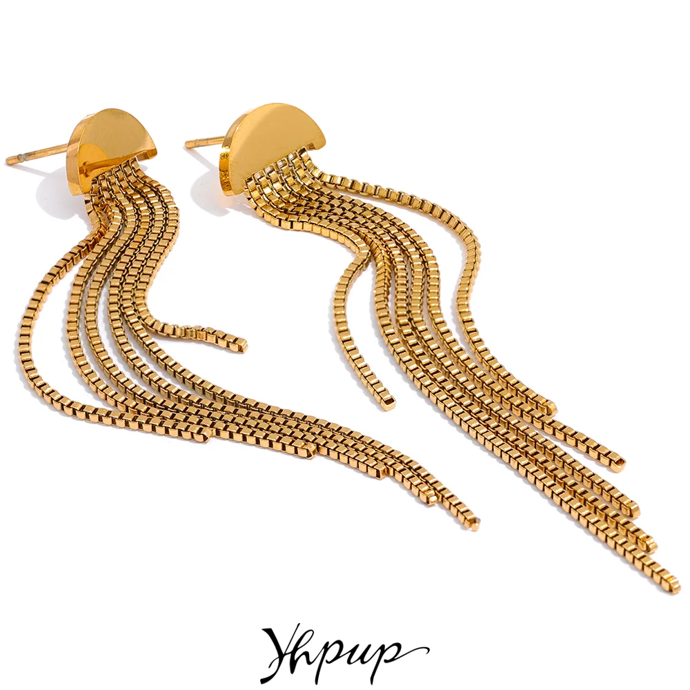 Yhpup Mode Edelstahl Lange Quaste Tropfen Baumeln Party Ohrringe Metall Rostfrei 18K Gold Farbe Überzogene Charme Schmuck Bijoux Image