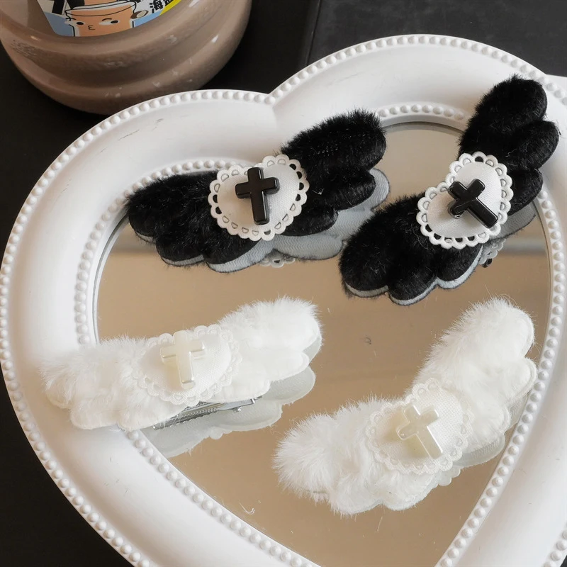 Y2K Gothic Lolita Punk Haarspange Haarspangen Frauen Kreuzflügel Entenschnabel Harajuku Pony Süße coole ästhetische Haarnadel für Frauen