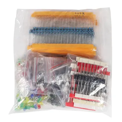 DIY-Elektronikkomponenten-Kit-Sortiment, 1200 Stück, Diode, Triode, Metallschichtwiderstand, Aluminium-Elektrolytkondensator Image