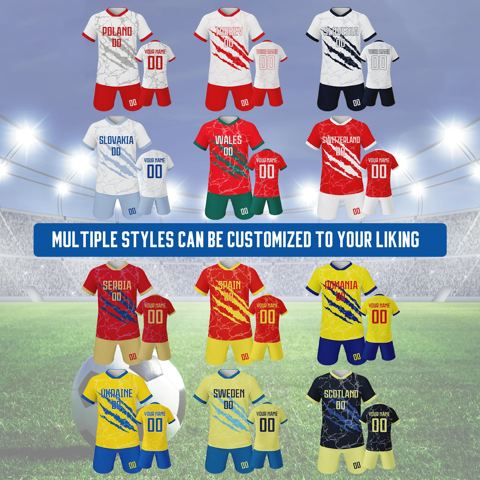 Ensemble de maillot de football espagnol personnalisé, kit de football personnalisé avec nom et numéro, uniforme de l