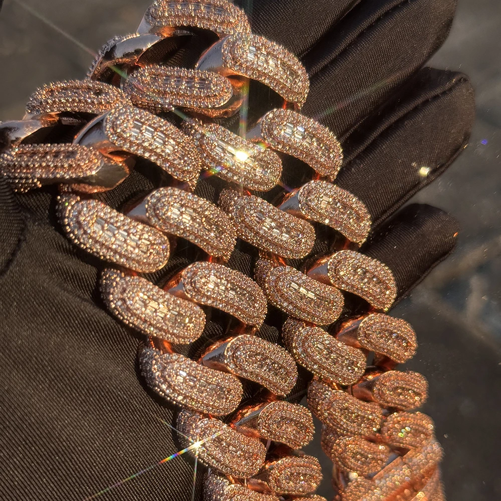 Hip Hop 29 mm Iced Out kubanische Kette, edler Schmuck, rosévergoldet, große schwere Kette für Männer, kubanische Gliederkette, Geburtstagsgeschenk