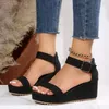 Keile Plattform Sandalen Frauen 2025, Sommer Schnalle Riemen Starke Ferse Alias Frau Rutschfeste Offene spitze Casual Schuhe Große Größe 43