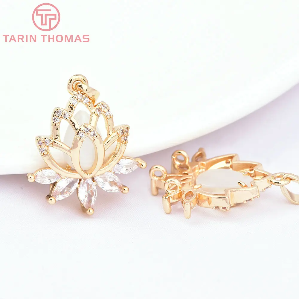 (2911) 2PCS 19,5x23,5MM 24K Gold Farbe Messing mit Zirkon Lotus Blume Anhänger Hohe Qualität DIY Schmuck Erkenntnisse Zubehör