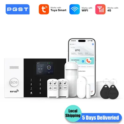 PGST 4G WiFi Sicherheit Schutz Tuya Smart Leben Hause Tür Magnetische Motion Sensor Alarm Sicherheit System Kit Set Alexa garage