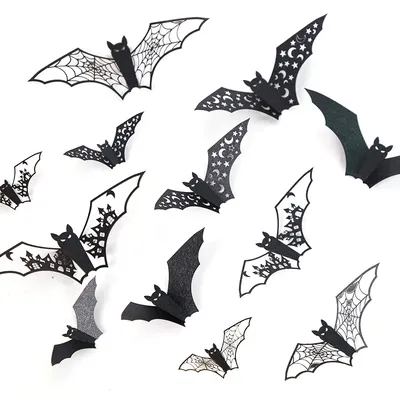 Mini-Halloween-Dekoration, 3D-Fledermaus-Wandaufkleber, aushöhlen, schwarze Fledermaus für DIY Halloween-Party, Horrorhaus, gruselige Aufkleber, Dekor Image