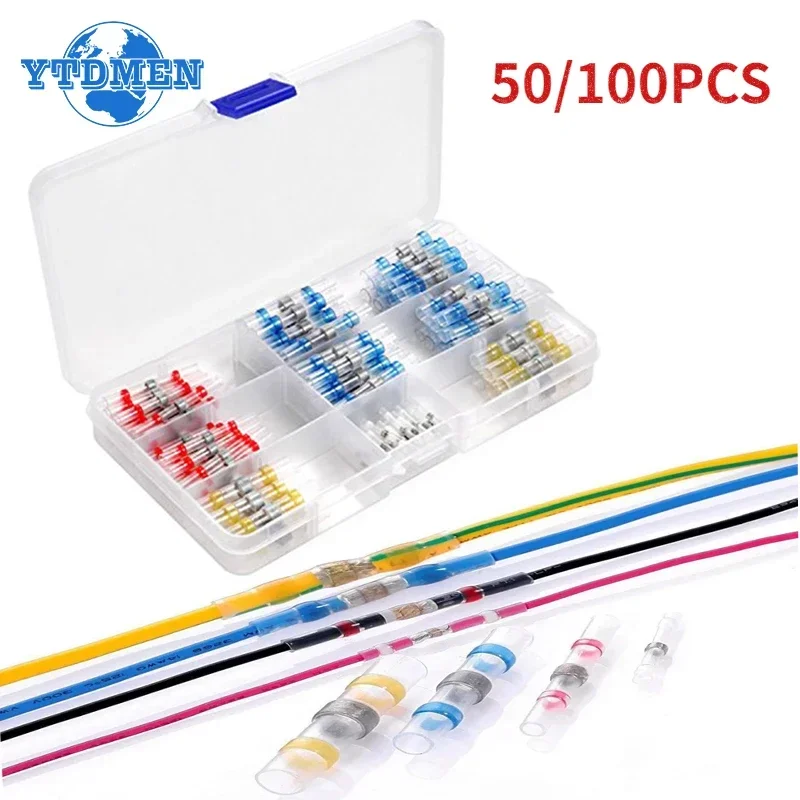 50/100 stücke Schrumpf Butt Wasserdichte Solder Dichtung Draht Kabel Splice Terminal Kit Crimp Terminals Stecker Elektrische, mit Box Image
