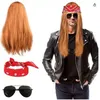 Halloween Cosplay Party Kopfbedeckung Synthetische Perücke Gerade Braun Langes Haar Disco Rock Hip Hop Dance Perücken Sonnenbrille Kopftuch Set