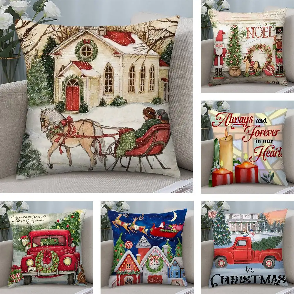 Weihnachten rote Kerze Kissenbezug Plüsch Stoff weiche doppelseitige Druck Sofa Kissenbezug Wurfkissenbezüge Image