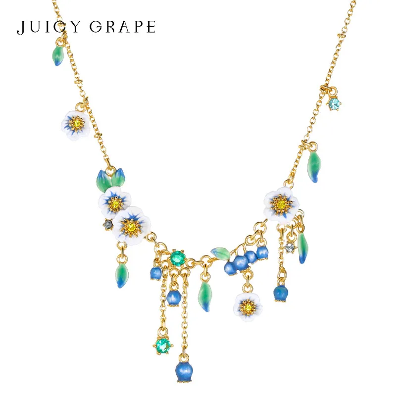 Saftige Traube-Blaubeer-Quasten-Halskette, handgefertigte Emaille-Halskette, Blaubeer-Blumen-Halskette, 18 Karat vergoldet, Geburtstagsgeschenk für Mädchen Image
