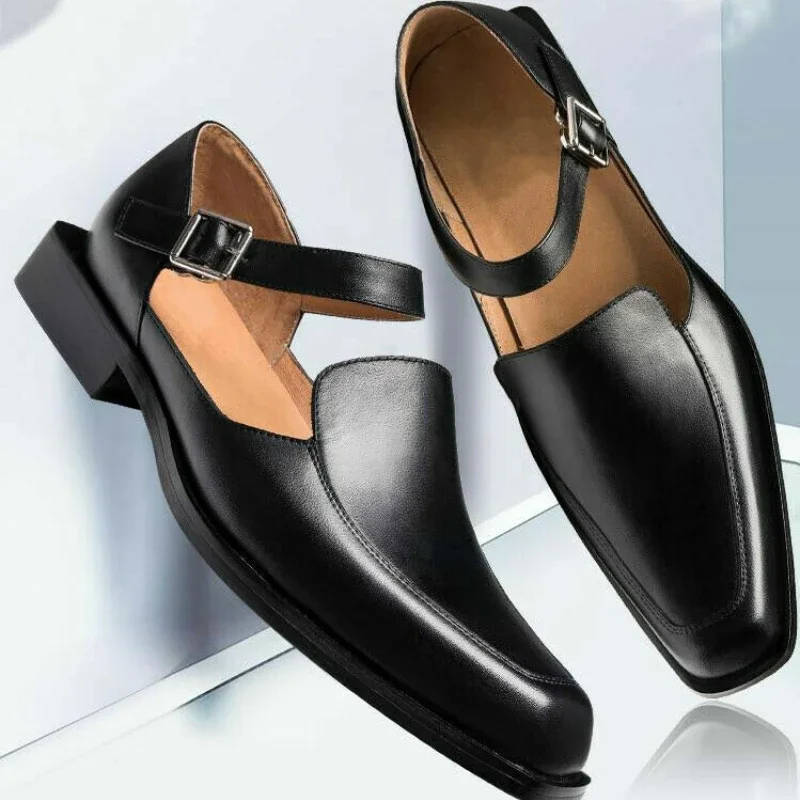 Neue schwarze Herren Sommers andalen Pu Leder Schnalle Riemen Kleid Schuhe für Männer Business formelle Schuhe Männer Image