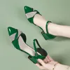 cresfimix frauen sexy party grün lackleder schnalle quadratische ferse schuhe dame elegante komfort ferse pumpen sapatos ab638
