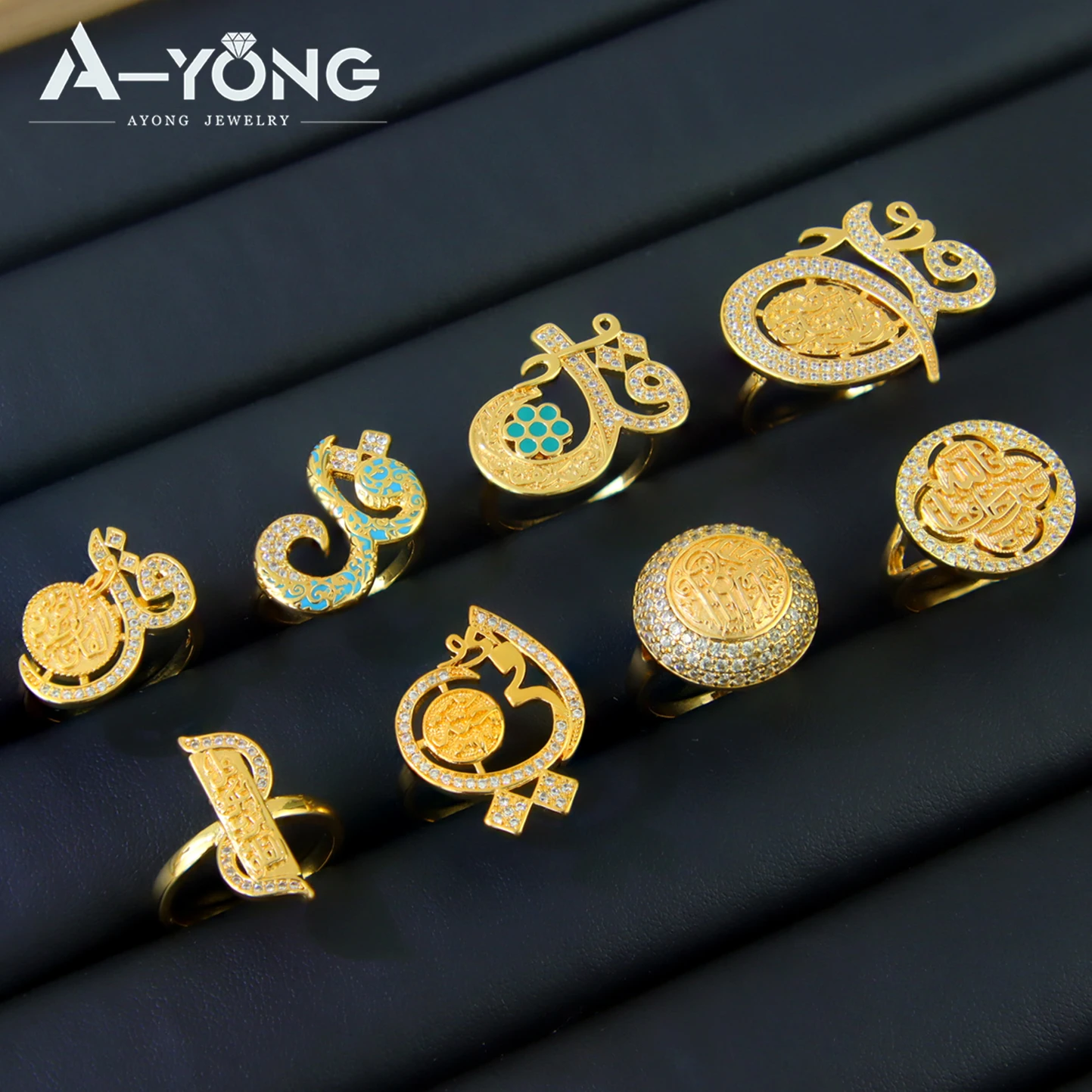 Luxus Dubai Gold Hochzeit Ring 21k Gold Farbe Zirkon Islamischen Mode Cocktail Paare Ringe Arabisch Frauen Ramadan Party Schmuck Image