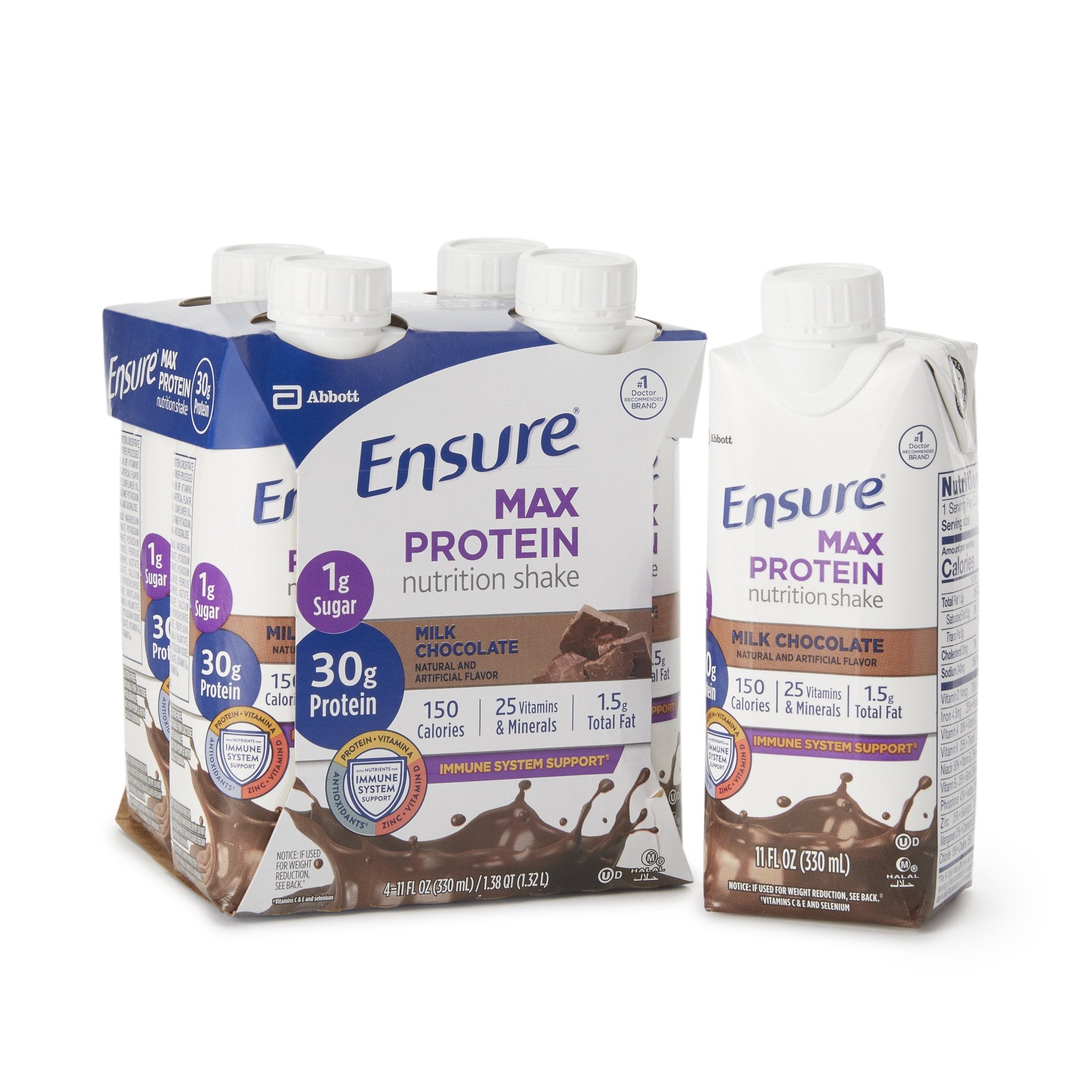 Ensure Max Protein Nutrition Shake Oral Supplement Milk Chocolate Flavor Liquid 11 oz. Reclosable Carton (1102612_PK) 4/PK Ensure® Max Protein Nutrit