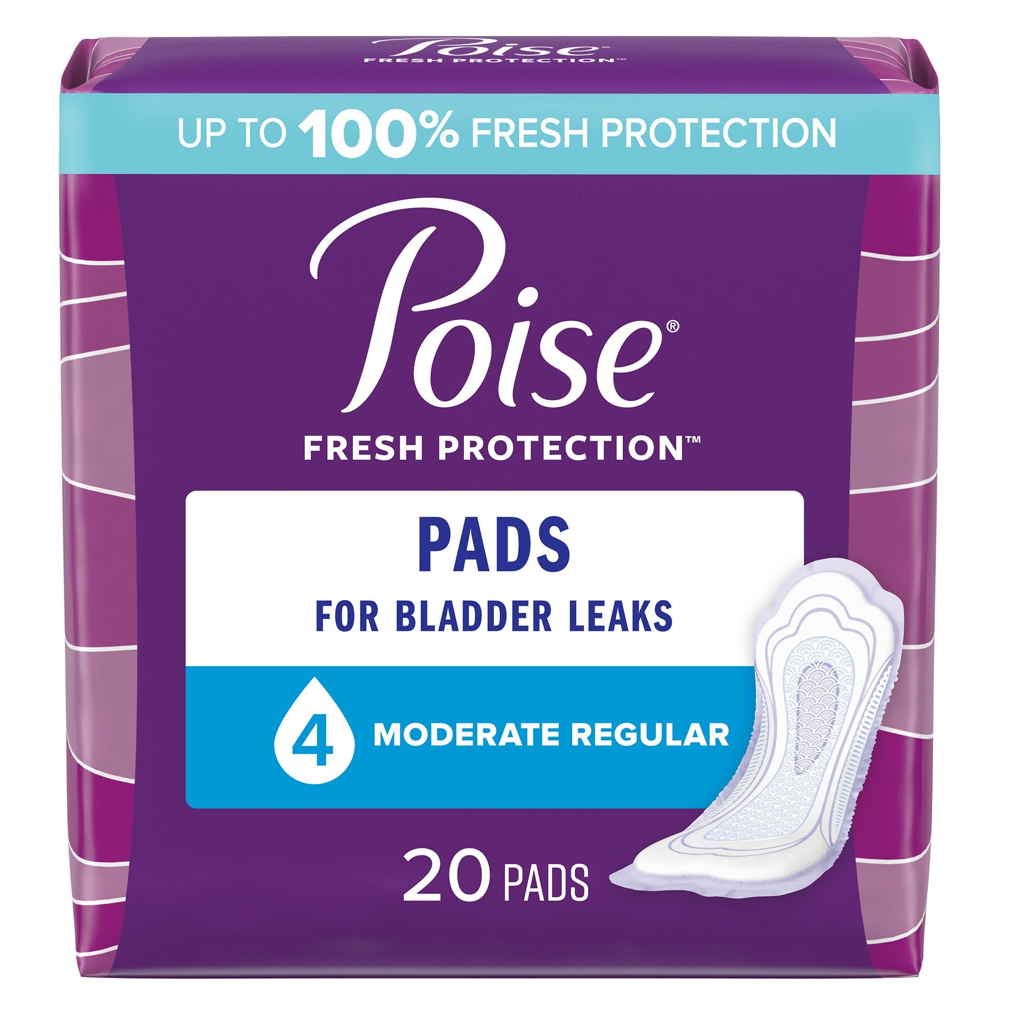 Poise Fresh Protection Bladder Control Pad 10.9 Inch Length Moderate Absorbency Sodium Polyacrylate Core One Size Fits Most (481042_PK) 20/PK Poise®