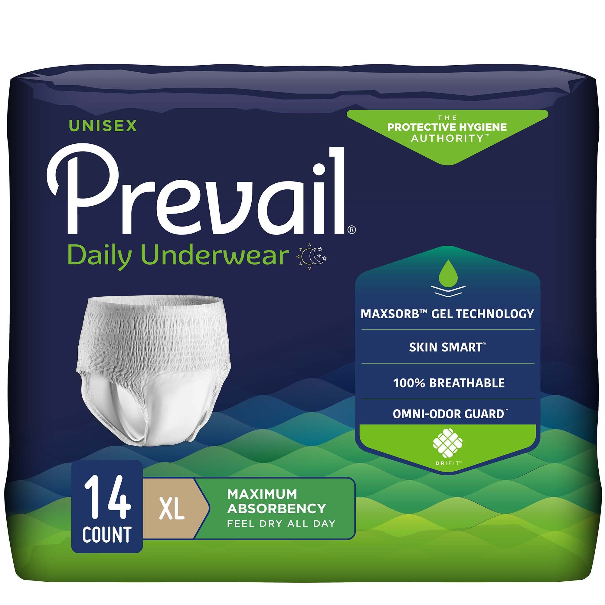 Prevail Daily Underwear Maximum Unisex Adult Absorbent Underwear Pull On with Tear Away Seams X-Large Disposable Heavy Absorbency (721375_BG)