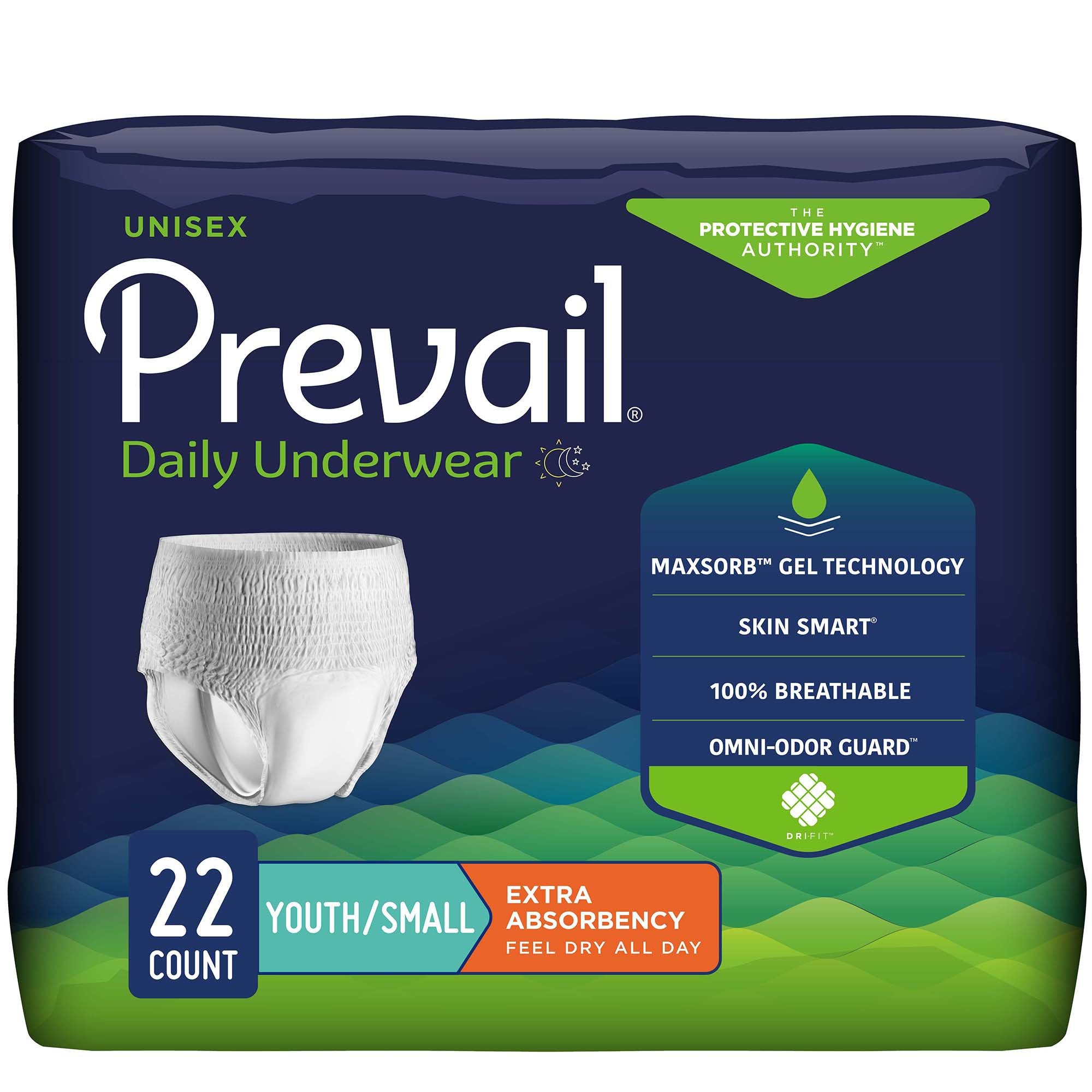 Prevail Daily Underwear Unisex Youth Absorbent Underwear Pull On with Tear Away Seams Small Disposable Moderate Absorbency (445894_CS)