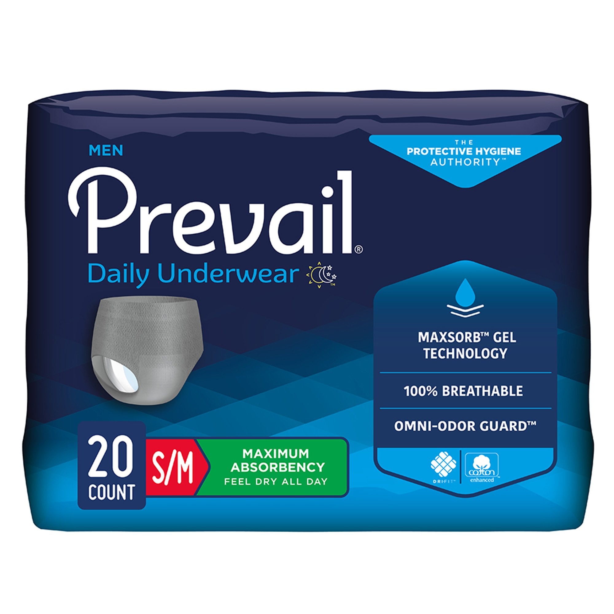 Prevail Daily Underwear Male Adult Absorbent Underwear Pull On with Tear Away Seams Small / Medium Disposable Heavy Absorbency (889079_CS)