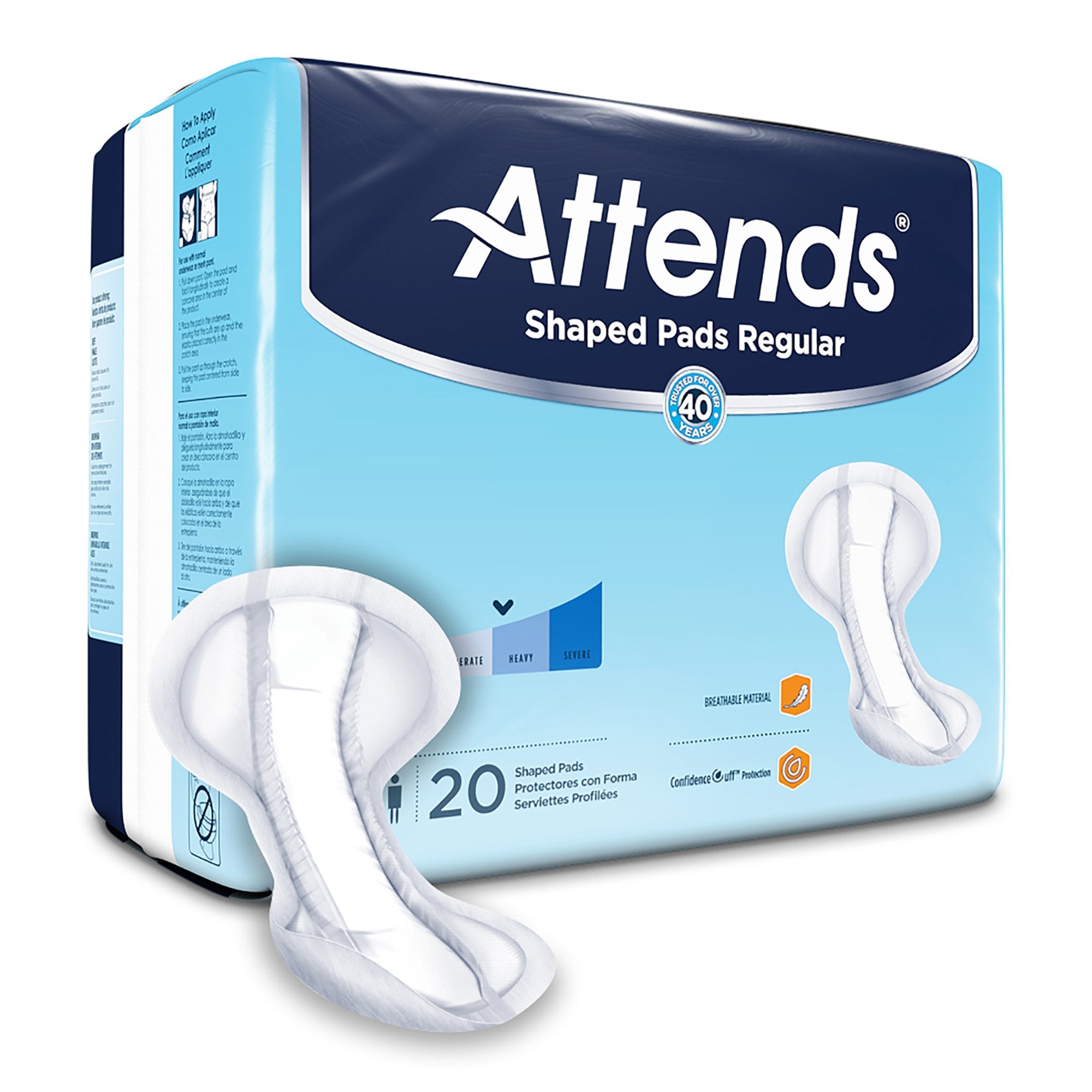 Attends Shaped Pads Regular Bladder Control Pad 12 X 25.2 Inch Heavy Absorbency Polymer Core One Size Fits Most (1186541_CS) 80/CS Attends® Shaped Pa