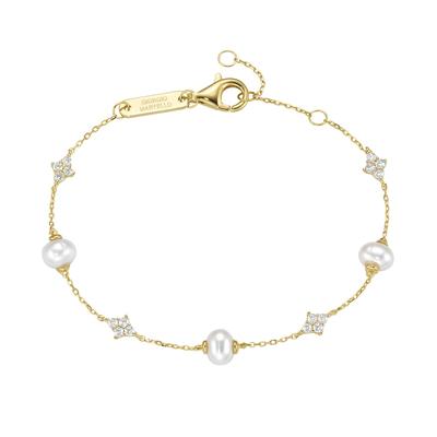 Giorgio Martello Milano Armband Süßwasser-Perlen und Zirkonia, Silber 925 Gold Image