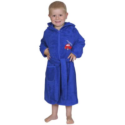 Kinderbademantel WÖRNER "Feuerwehr royalblau" Gr. 74, blau (royalblau), L:55cm in Gr. 74/80, Frottier, Hausmäntel, Stickerei, Tasche, blau, maschinenwaschbar, trocknergeeignet Image